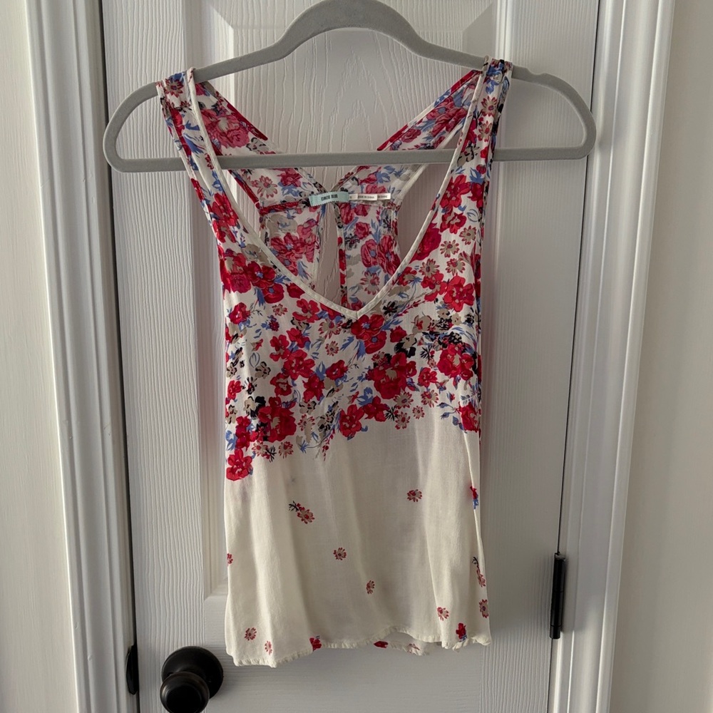 Kimchi Blue Ivory Tank Top with Red and Blue Floral Print